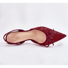Talons en dentelle avec un talon bordeux ouvert rouge 9