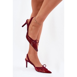 Talons en dentelle avec un talon bordeux ouvert rouge 4