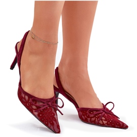 Talons en dentelle avec un talon bordeux ouvert rouge 10