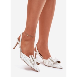 Talons hauts décorés avec un talon ouvert et un arc blanc blanche 4