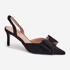 Talons hauts décorés avec un talon ouvert et un arc noir le noir 8