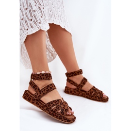 Sandales féminines avec léopard velcro brun 6