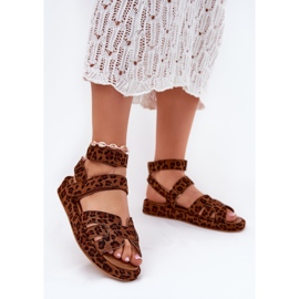 Sandales féminines avec léopard velcro brun 2