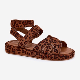 Sandales féminines avec léopard velcro brun 4