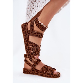 Sandales féminines avec léopard velcro brun 3
