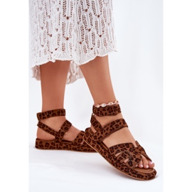 Sandales féminines avec léopard velcro brun 5