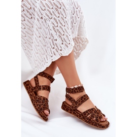Sandales féminines avec léopard velcro brun 7