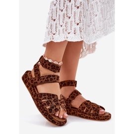 Sandales féminines avec léopard velcro brun 1