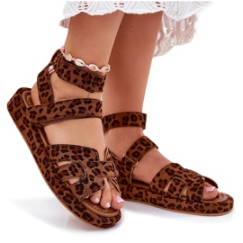 Sandales féminines avec léopard velcro brun 8