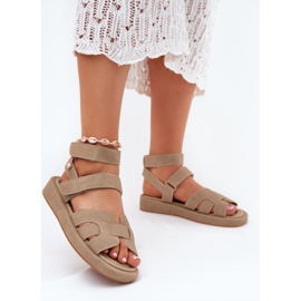 Sandales féminines avec velcro kaki beige 2