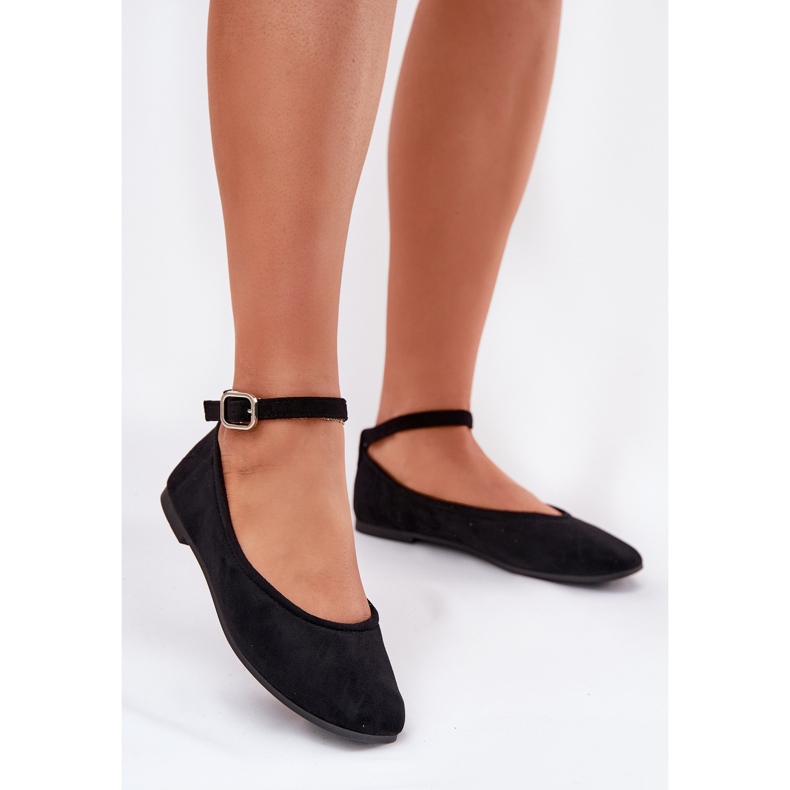 Ballerines d'éco en daim avec ceinture et serrage noir le noir 2