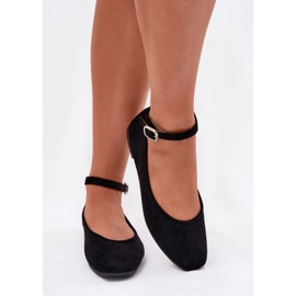 Ballerines d'éco en daim avec ceinture et serrage noir le noir 5