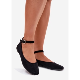 Ballerines d'éco en daim avec ceinture et serrage noir le noir 1