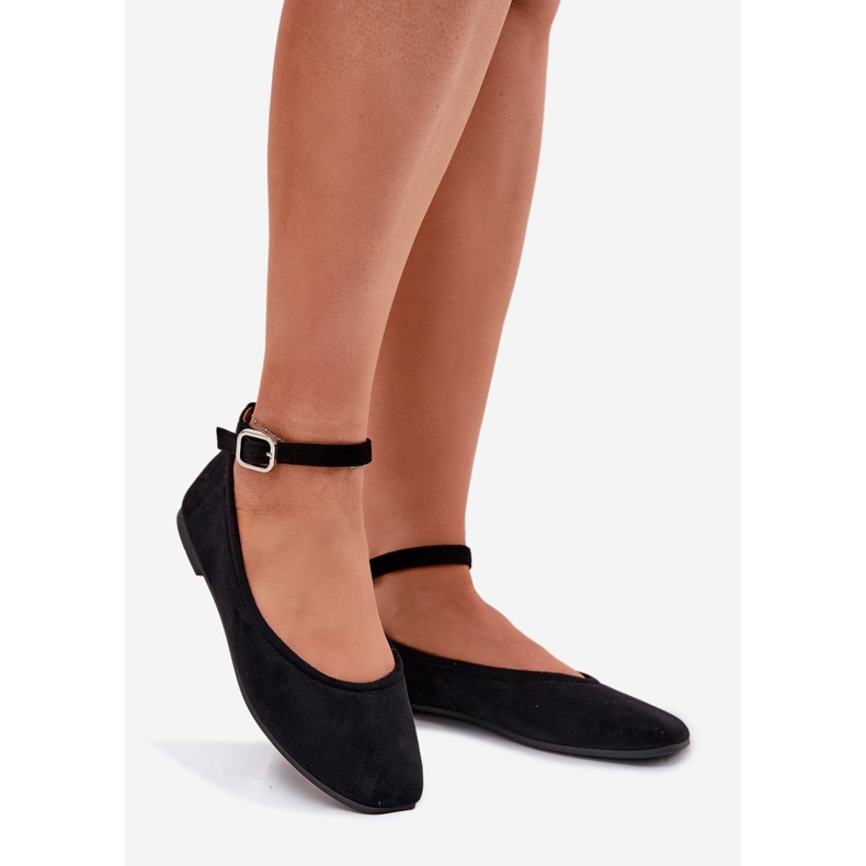 Ballerines d'éco en daim avec ceinture et serrage noir le noir 1