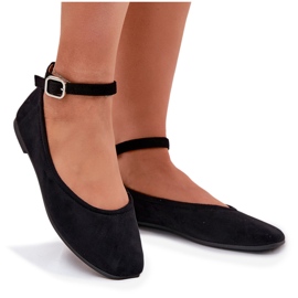 Ballerines d'éco en daim avec ceinture et serrage noir le noir 8