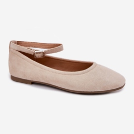 Ballerines d'éco en daim avec une ceinture et une pince beige 4