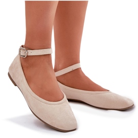 Ballerines d'éco en daim avec une ceinture et une pince beige 8