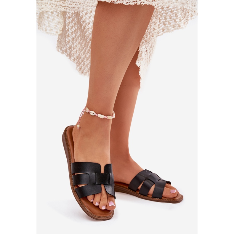 Slippers pour femmes au cuir noir en cuir écologique le noir 1 Slippers pour femmes au cuir noir en cuir écologique le noir 1