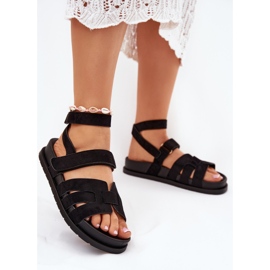 Sandales pour femmes en daim écologique avec noir Velcro le noir 2