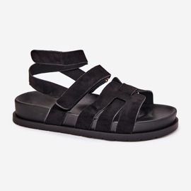 Sandales pour femmes en daim écologique avec noir Velcro le noir 4