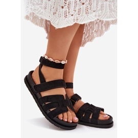 Sandales pour femmes en daim écologique avec noir Velcro le noir 1