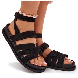 Sandales pour femmes en daim écologique avec noir Velcro le noir 8