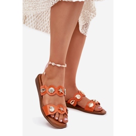 Les tongs des femmes avec des épingles d'or orange 1