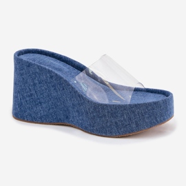Cales féminines avec un coin avec une ceinture en jean transparente bleu 5