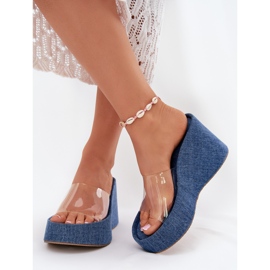 Cales féminines avec un coin avec une ceinture en jean transparente bleu 1