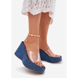 Cales féminines avec un coin avec une ceinture en jean transparente bleu 6