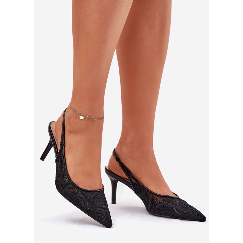 Sandales à talons en dentelle avec un talon ouvert noir le noir 2