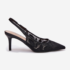 Sandales à talons en dentelle avec un talon ouvert noir le noir 1