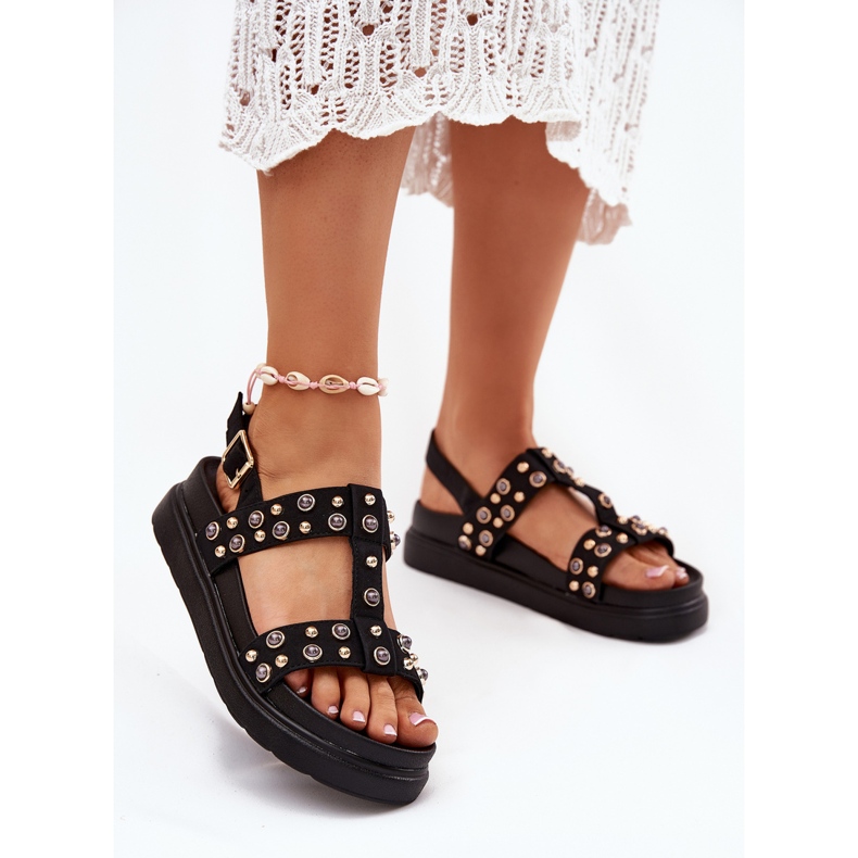 Sandales pour femmes décorées sur la plate-forme noire le noir 2 Sandales pour femmes décorées sur la plate-forme noire le noir 2