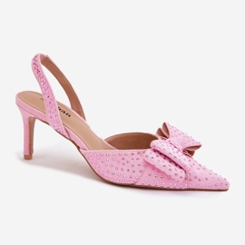 Talons hauts décorés avec un talon ouvert et un arc rose 1