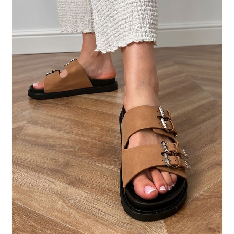 Pantres de femmes brunes avec boucles décoratives beige 1