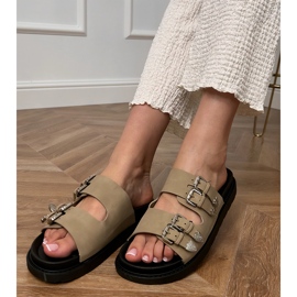 Slippers pour femmes vertes avec boucles décoratives beige 1