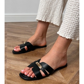 Black Flip -flops avec découpes sur la ceinture et décoration dorée klejsi noir 1