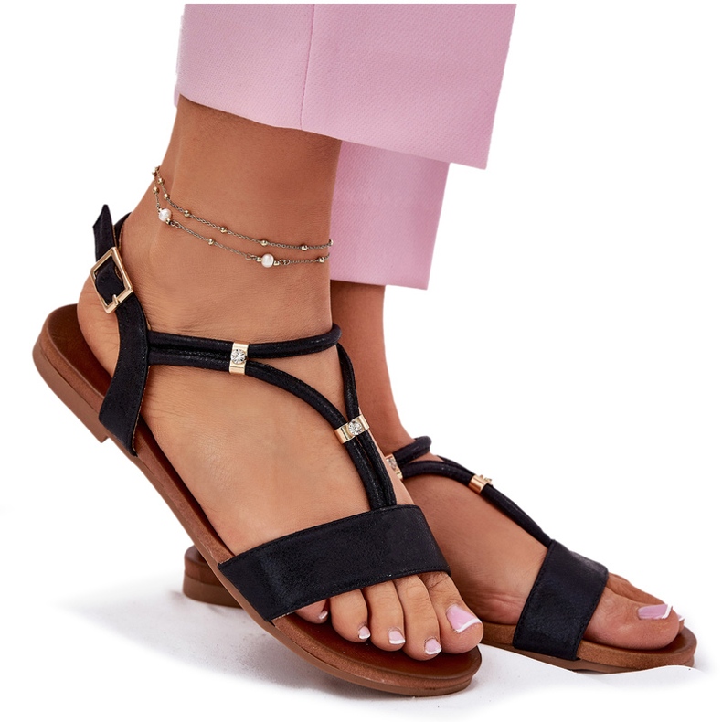 S.Barski Sandales plates pour femmes avec rayures S. Barski KV51-120 noir le noir 4 S.Barski Sandales plates pour femmes avec rayures S. Barski KV51-120 noir le noir 4