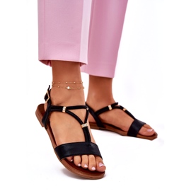 S.Barski Sandales plates pour femmes avec rayures S. Barski KV51-120 noir le noir 1