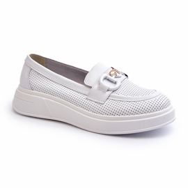 S.Barski Mandards en cuir féminin sur la plate-forme Białe S. Barski LR720 avec un ornement blanc 1