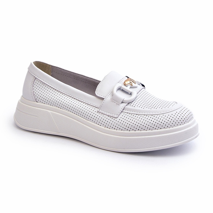 S.Barski Mandards en cuir féminin sur la plate-forme Białe S. Barski LR720 avec un ornement blanc 1