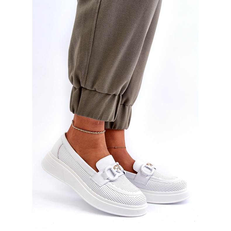 S.Barski Mandards en cuir féminin sur la plate-forme Białe S. Barski LR720 avec un ornement blanche 2