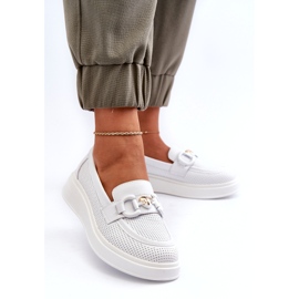 S.Barski Mandards en cuir féminin sur la plate-forme Białe S. Barski LR720 avec un ornement blanche 3