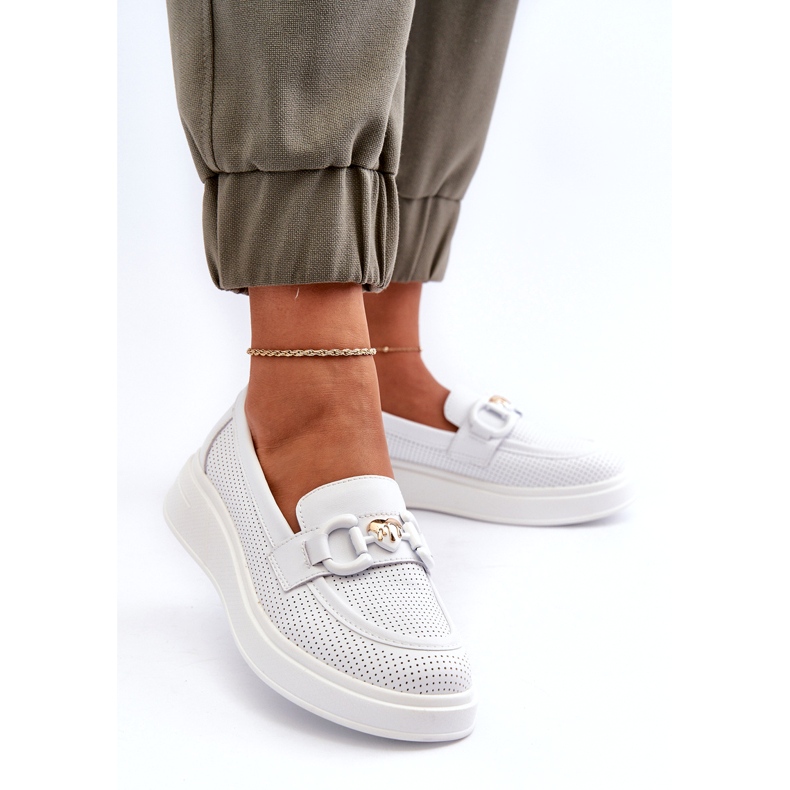 S.Barski Mandards en cuir féminin sur la plate-forme Białe S. Barski LR720 avec un ornement blanche 3