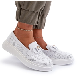 S.Barski Mandards en cuir féminin sur la plate-forme Białe S. Barski LR720 avec un ornement blanc 4