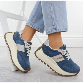 Chaussures en cuir sur une plate-forme épaisse bleue Filippo DP6785 4