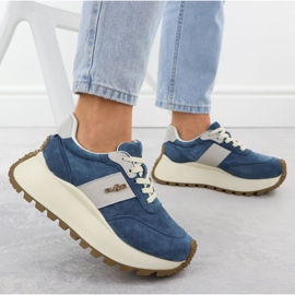 Chaussures en cuir sur une plate-forme épaisse bleue Filippo DP6785 5