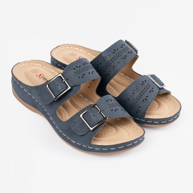 Seastar Pantoufles sur un coin bas avec des boucles bleues 3