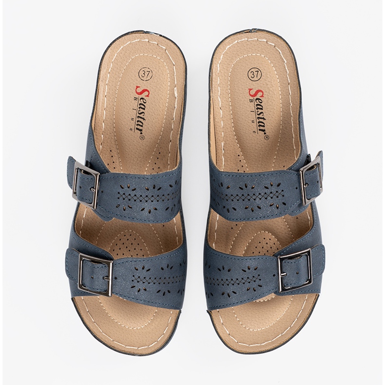 Seastar Pantoufles sur un coin bas avec des boucles bleues 1 Seastar Pantoufles sur un coin bas avec des boucles bleues 1