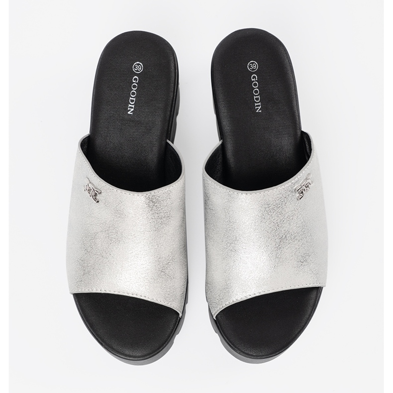 Goodin Les tongs en argent sur une plate-forme noire 2 Goodin Les tongs en argent sur une plate-forme noire 2